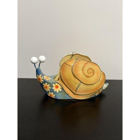 Floral Blue & Yellow Snail 7x3" Votive Candle Tea Light Holder w/ Flower Print - Picture 2 of 4